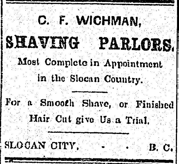 1897 - ad in the Slocan Pioneer newspaper