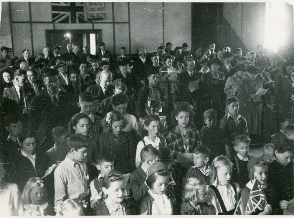 Victory over Japan Day, celebrations inside the Odd Fellows Hall, 1945