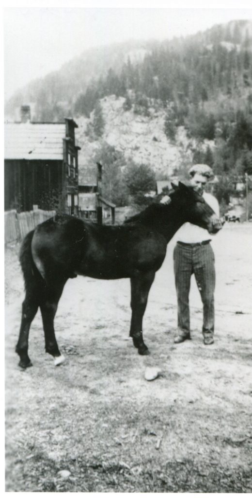 Horses were another way to get around Slocan in the early years, this is Don Hird and this picture was taken in Brandon.